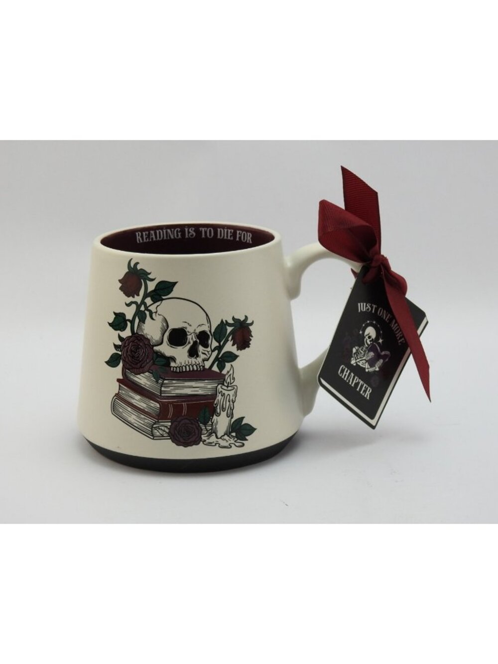 Sunday Morning Ceramics Skull Books Roses Mug Reading Is To Die For NWT